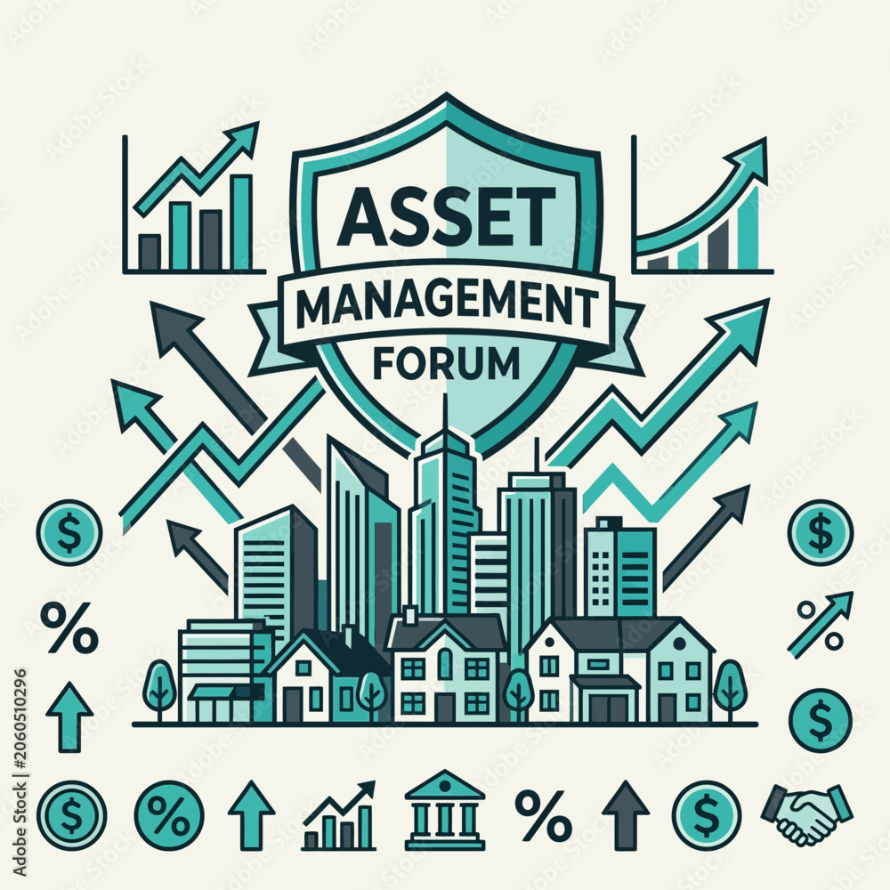 Fototapeta premium Abstract Financial Growth Concepts Abstract City Buildings And Finance Icons Representing