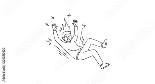 Photos Stick figure person falling backward in shock or surprise, experiencing an unexpected accident on an isolated white background