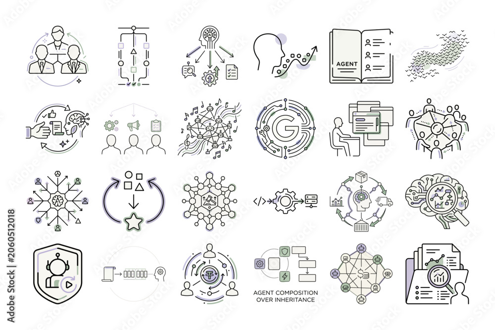 Fototapeta premium Conceptual Line Art Illustration Set or Minimalist Modern Icon Pack Design.