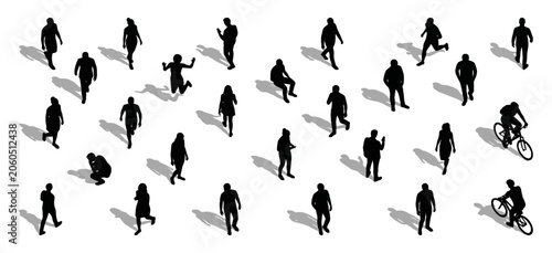 Tableau sur toile People silhouettes standing and walking in top view | Diverse crowd characters w