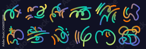 Colorful Abstract Gradient Squiggle Shapes Set with Organic Curved Lines, Fluid Doodle Elements and Creative Decorative Design Objects
