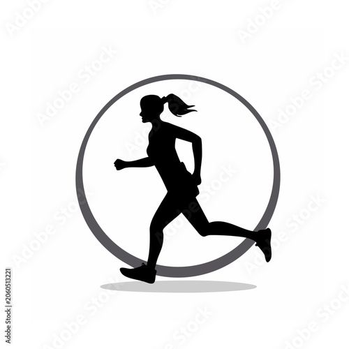Running woman silhouette in circular frame icon