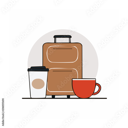 Flat design illustration of suitcase and coffee cups