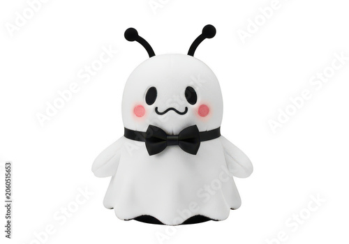 Cute ghost character with antennae and bow tie