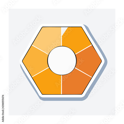 Hexagonal button icon with circular hole and segmented design