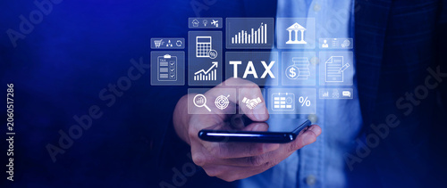 Online tax payment and financial planning concept. analyzing financial data and tax calculation to complete Individual income tax return, Government, state taxes, report. not ai