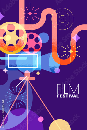 Fotografía Vector film festival banner with movie projector and film reels