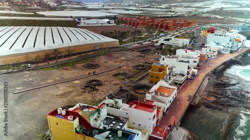 Aerial view of La Guancha archaeological zone and Galdar town, Gran Canaria