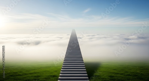 Infinite Staircase Ascending Through Clouds to Bright Sky - Path to Success and Aspiration