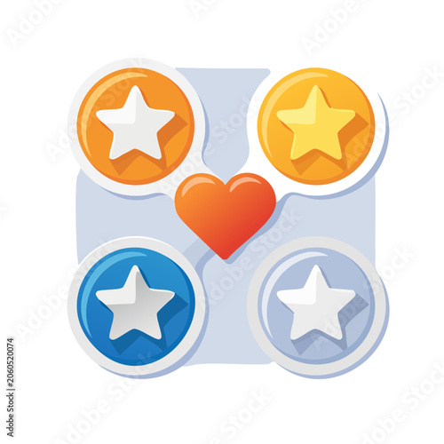 Flat design star and heart icons in grid layout