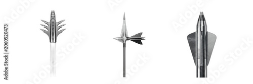 Canvastavla Mechanical archery broadheads and metal hunting arrow tips isolated on transparent background
