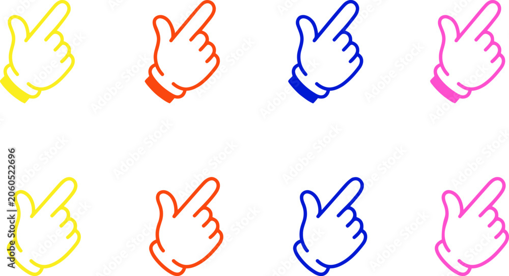 Fototapeta premium Set of nine colorful pointing hand icons in various colors