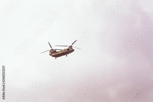 Military transport helicopter in action. Chinook helicopter