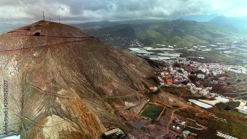 Aerial view pulling back from Montana de Ajodar, Galdar, Gran Canaria