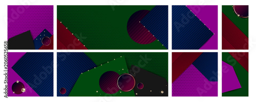 Christmas cards set Abstract gold background luxury dark blue and golden line template premium vector