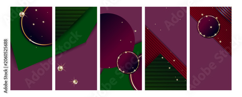 Christmas cards set Abstract gold background luxury dark blue and golden line template premium vector