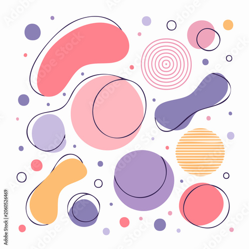Abstract Organic Shapes with Pastel Colors and Black Outlines