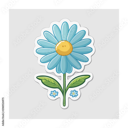 Blue Daisy Flower with Green Leaves Illustration
