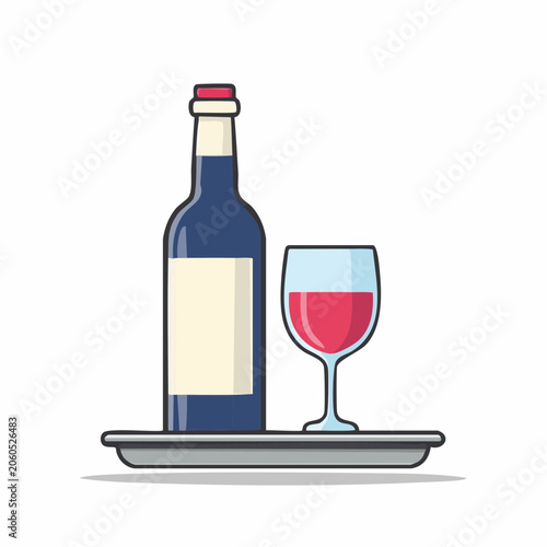 Bottle and Glass of Red Wine on Tray