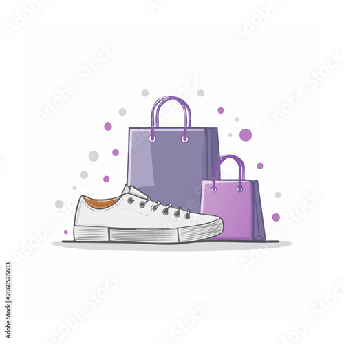 Flat design illustration of sneaker and shopping bags