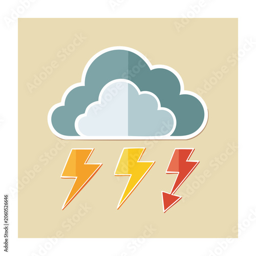 Flat design thunderstorm icon with cloud and lightning bolts