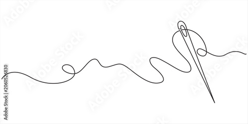 Konstfotografi Minimalist sewing needle with flowing thread in curvy line art