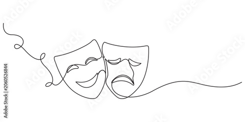 Obraz na płótnie Theater humor smile mask one line continuous line art