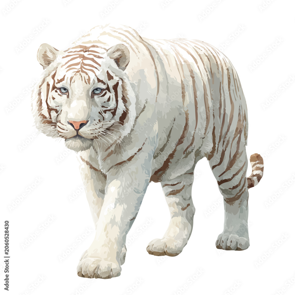 Obraz premium White Tiger, watercolor clipart isolated on white background