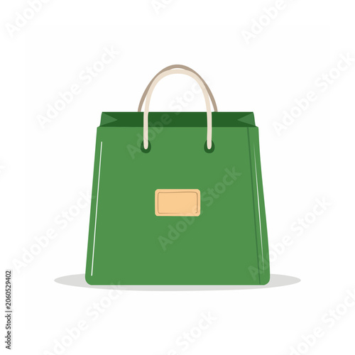 Green shopping bag with handles and tag