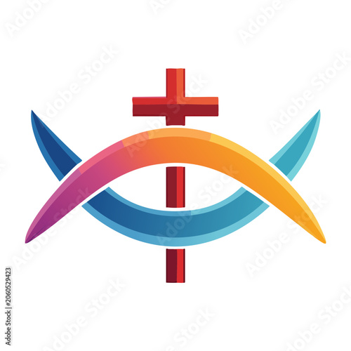 Interfaith symbol: Christian cross and crescent moon