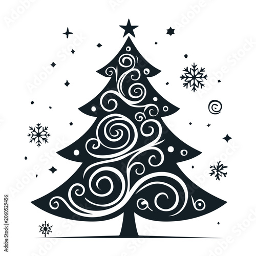 Ornate Christmas Tree with Snowflakes and Stars