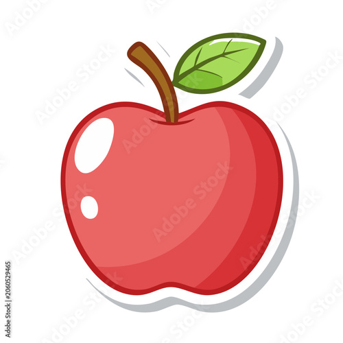 Red Apple with Green Leaf Illustration