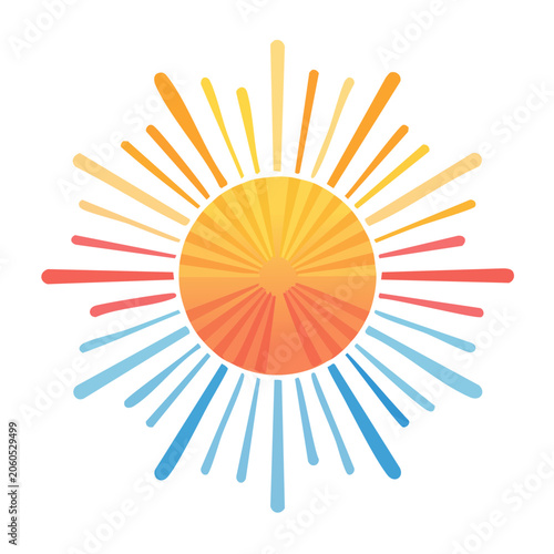Stylized sun with rays in warm and cool colors