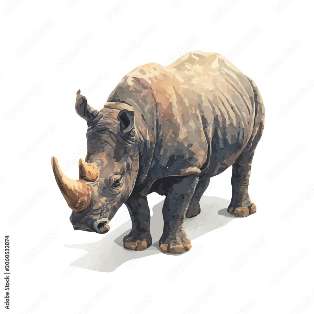 Fototapeta premium Detailed watercolor painting of Rhinoceros, isolated on white background