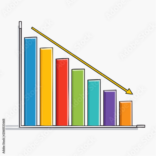 Bar Chart Showing Downward Trend with Arrow