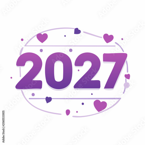 Happy New Year 2027 with Hearts and Dots