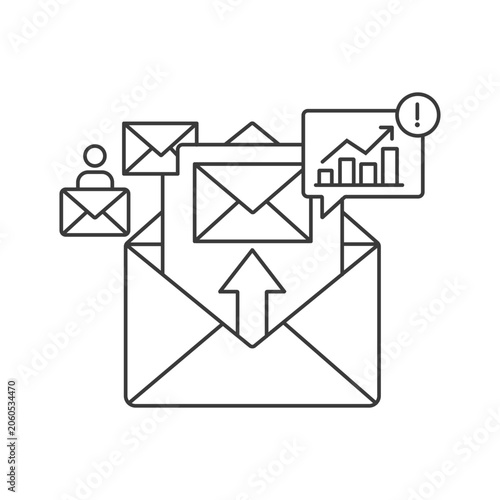 Cuadro en lienzo Email Marketing Campaign Newsletter and Performance Analytics Vector Outline Ico
