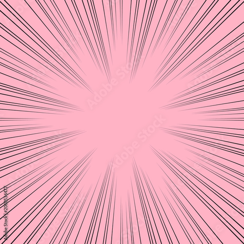 Cartoon book background with pink and black rays. Stock illustration.