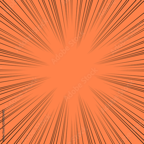 Cartoon book background with orange​ and black rays. Stock illustration.