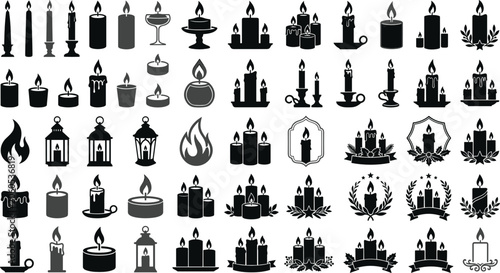 Tableau sur toile Generative AI vector illustration of burning candle silhouette icon set featurin
