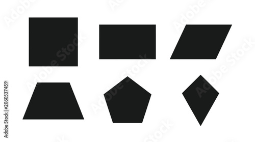 Minimalist black geometric shapes vector illustration featuring basic polygons designed for modern graphic art project layout