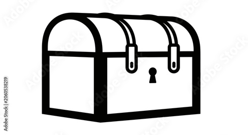 Treasure chest illustration with curved lid and metal clasp evokes adventure and fantasy themes in storytelling.