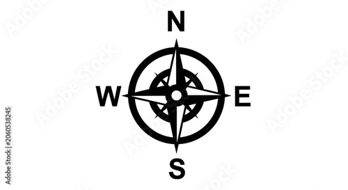 Compass rose illustration with cardinal directions labeled clearly for navigation and orientation purposes.