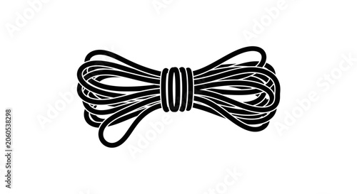 Black twisted rope knot isolated on a plain white background ready for nautical or decorative craft projects.