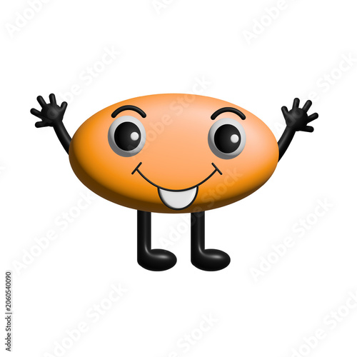 3d orange oval, oval character, 3d shape cartoon
