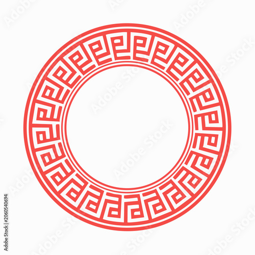 Red Greek Key Border Circle