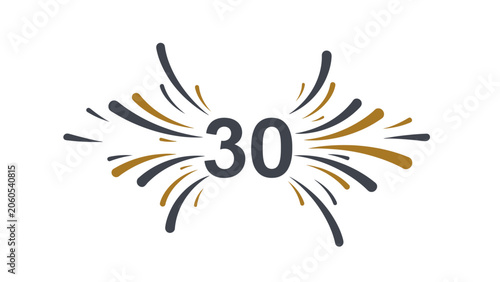 Obraz na plátně 30th Anniversary Modern Logo with Abstract Dark Gray Gold Burst Lines Firework E