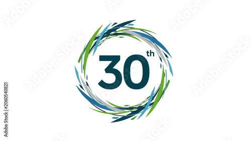 Obraz na plátně 30th Anniversary Logo with Dynamic Blue Green Swirl Abstract Circle Design on Is