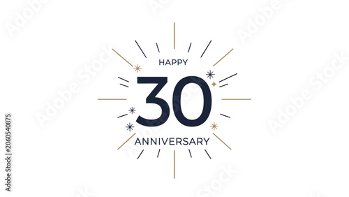 Happy 30th Anniversary Design with Starburst and Celebration Elements on Isolated White Background