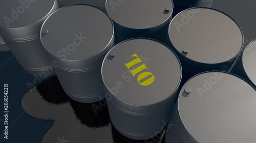 Pan over black oil or petroleum barrels. Gasoline or crude oil containers loopable 3d animation. Fuel industry. Vertical video
